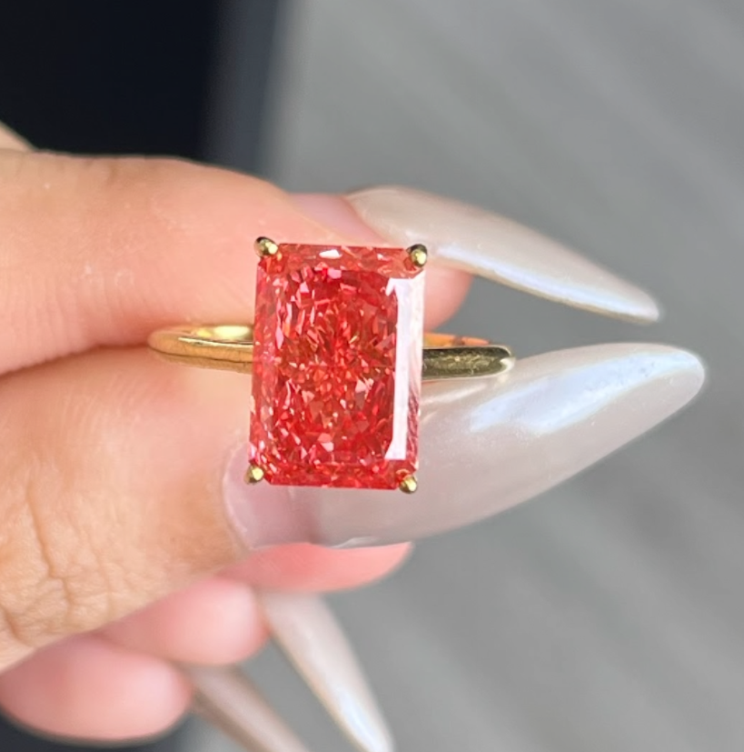 5.16 Carat Lab Diamond Pink 14K Yellow Gold Ring