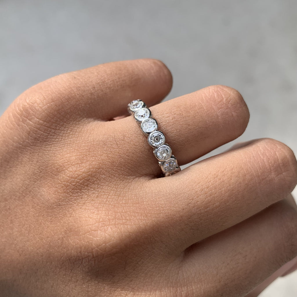 2.48 Carat Authentic Vintage Old Mine Cut Diamond Eternity Band in Platinum 900