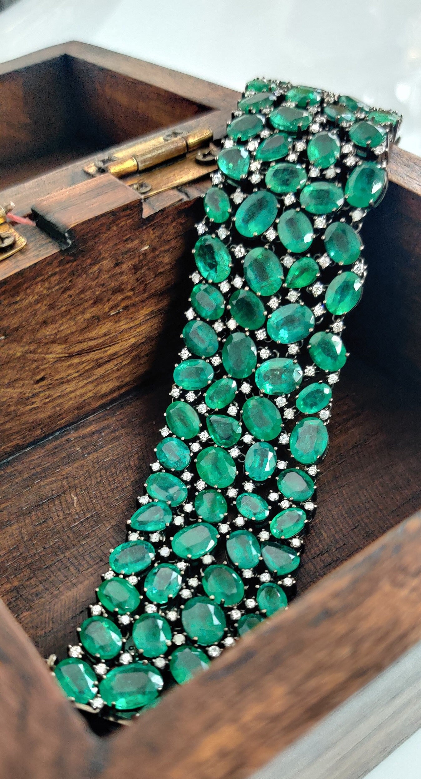 115.21 Carat Zambian Emerald Studded with Diamonds Bracelet in 18K White Gold