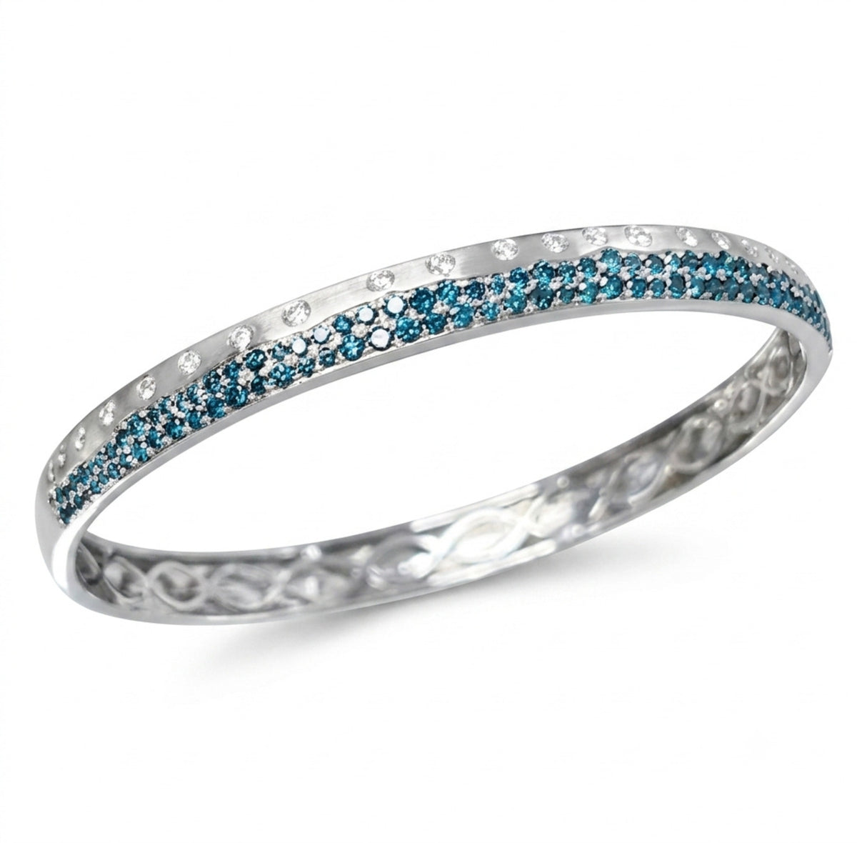 0.47 Carat White diamonds and 1.45 Carat Blue Diamonds in 14K WG Bangle