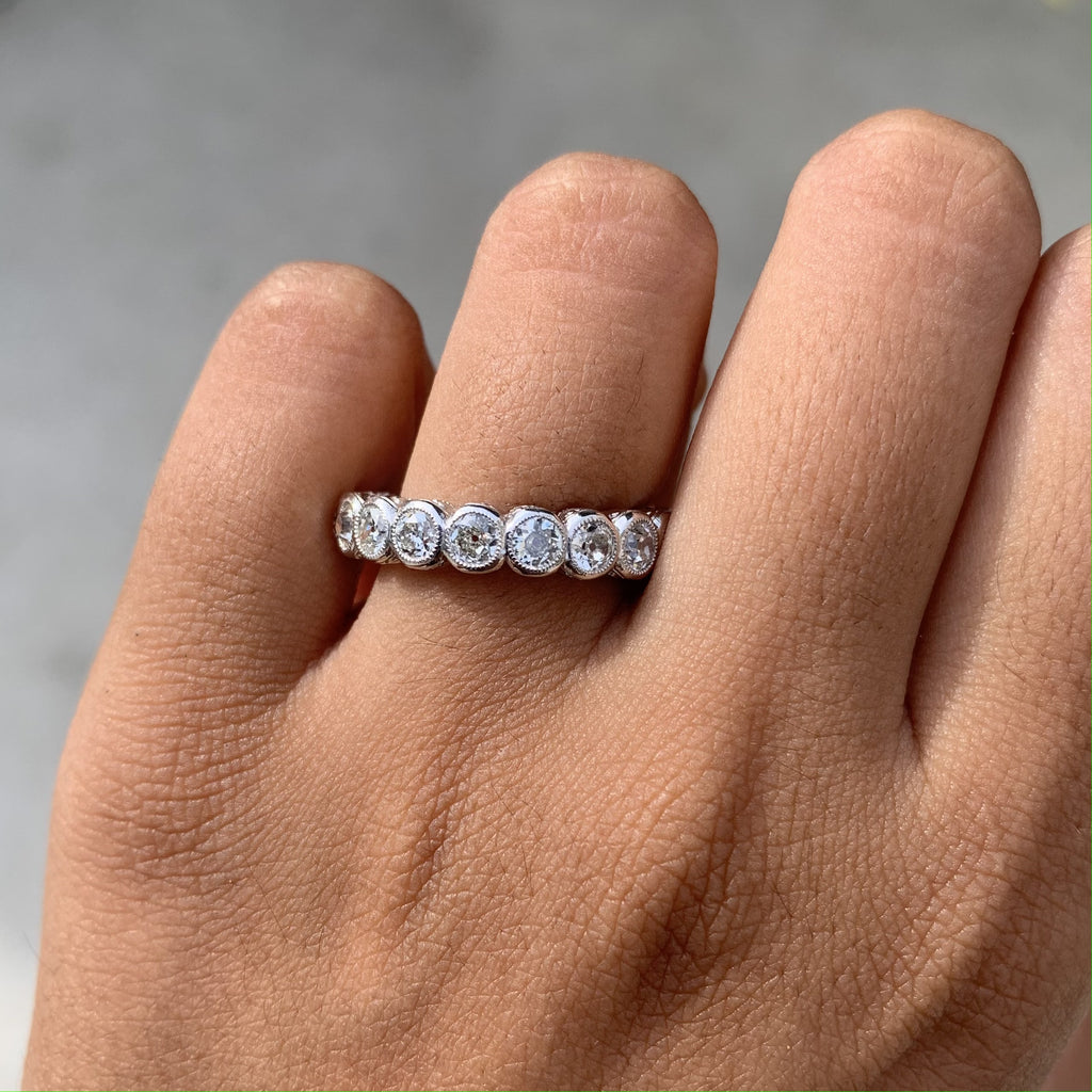 2.48 Carat Authentic Vintage Old Mine Cut Diamond Eternity Band in Platinum 900