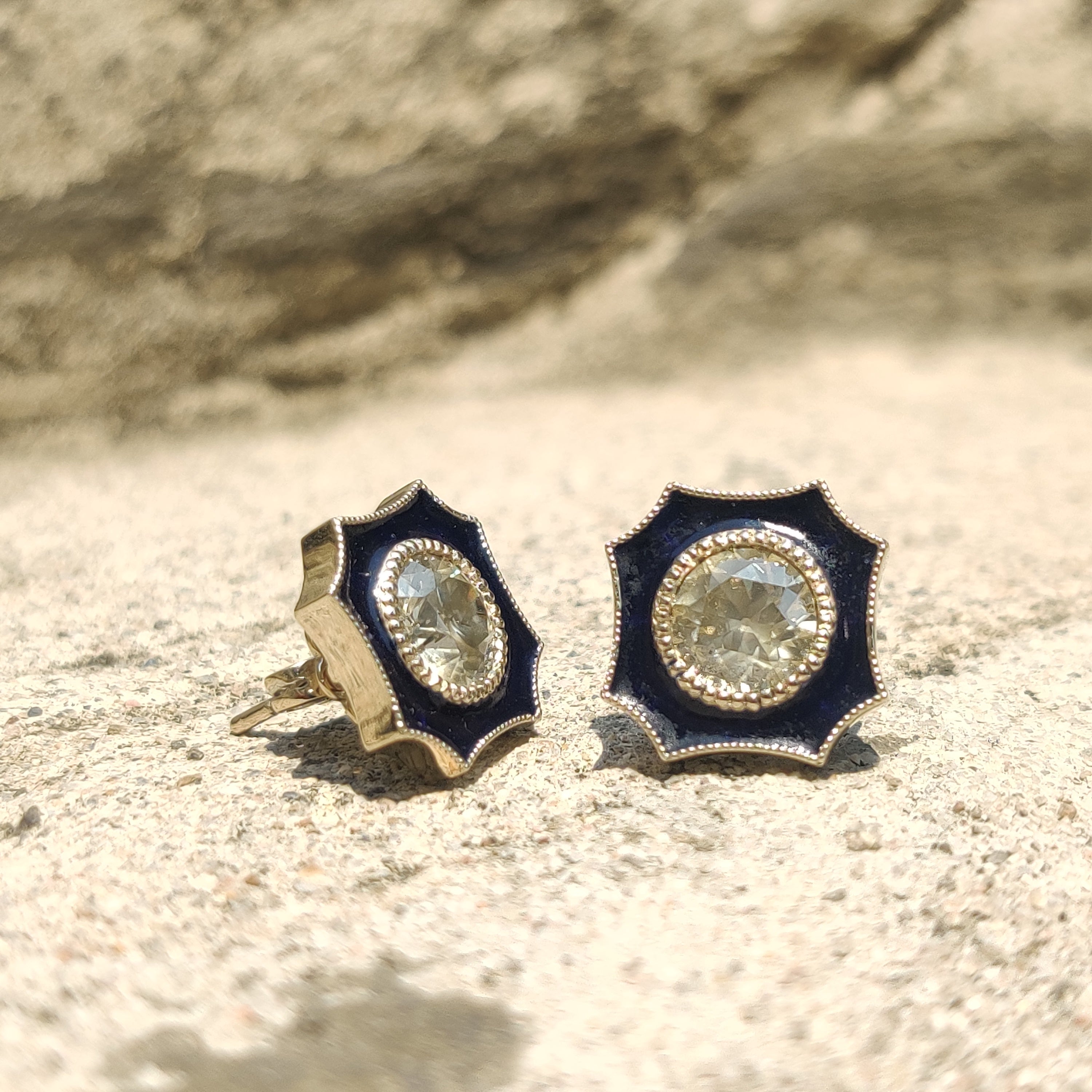 2.93 Carat Old Mine Cut Diamond Earrings (14K Gold)