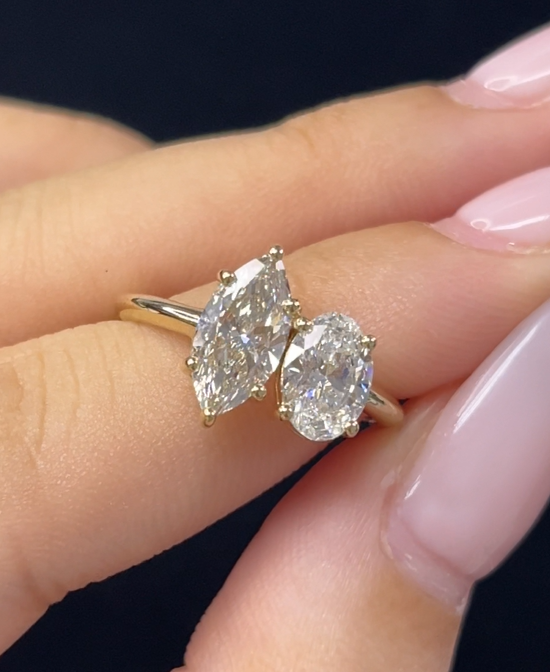 2.06 Carat Lab diamond in 14K White Gold Moi et Toi Ring