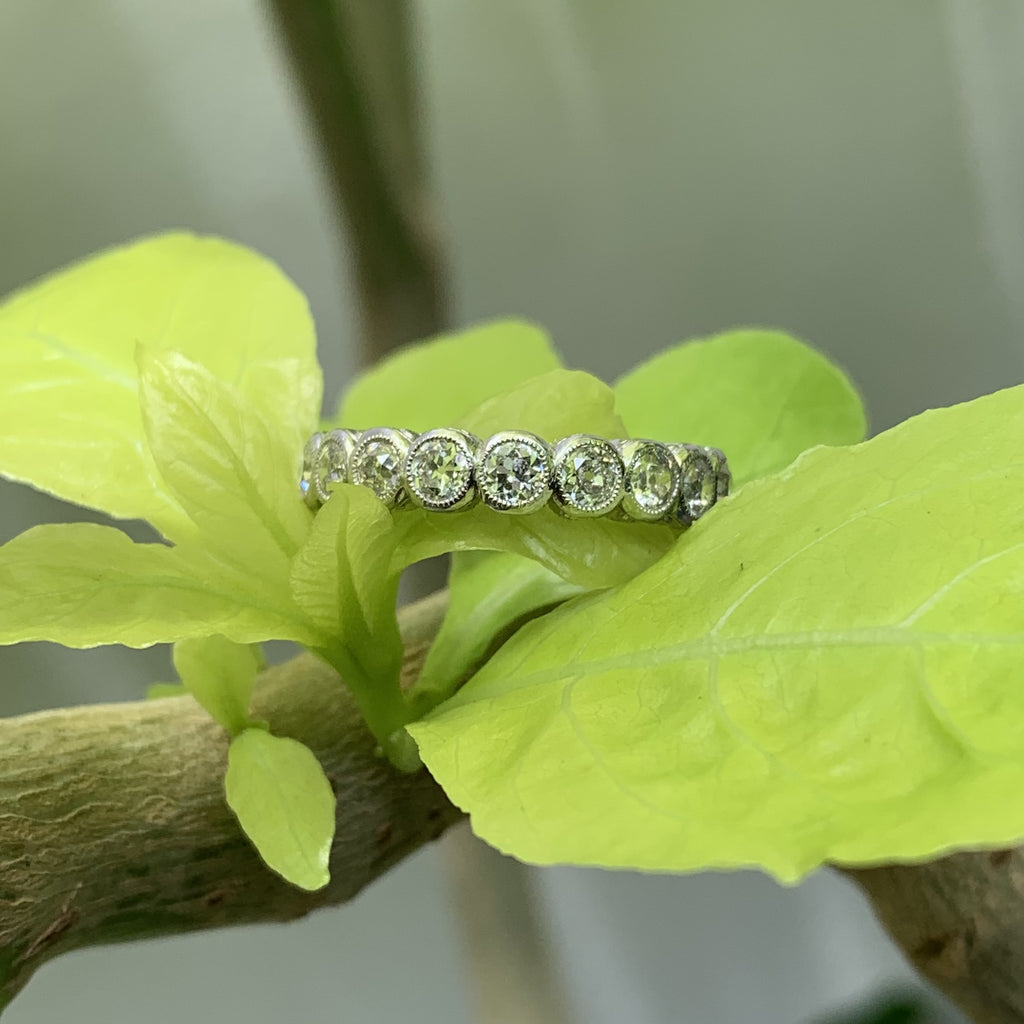 2.48 Carat Authentic Vintage Old Mine Cut Diamond Eternity Band in Platinum 900