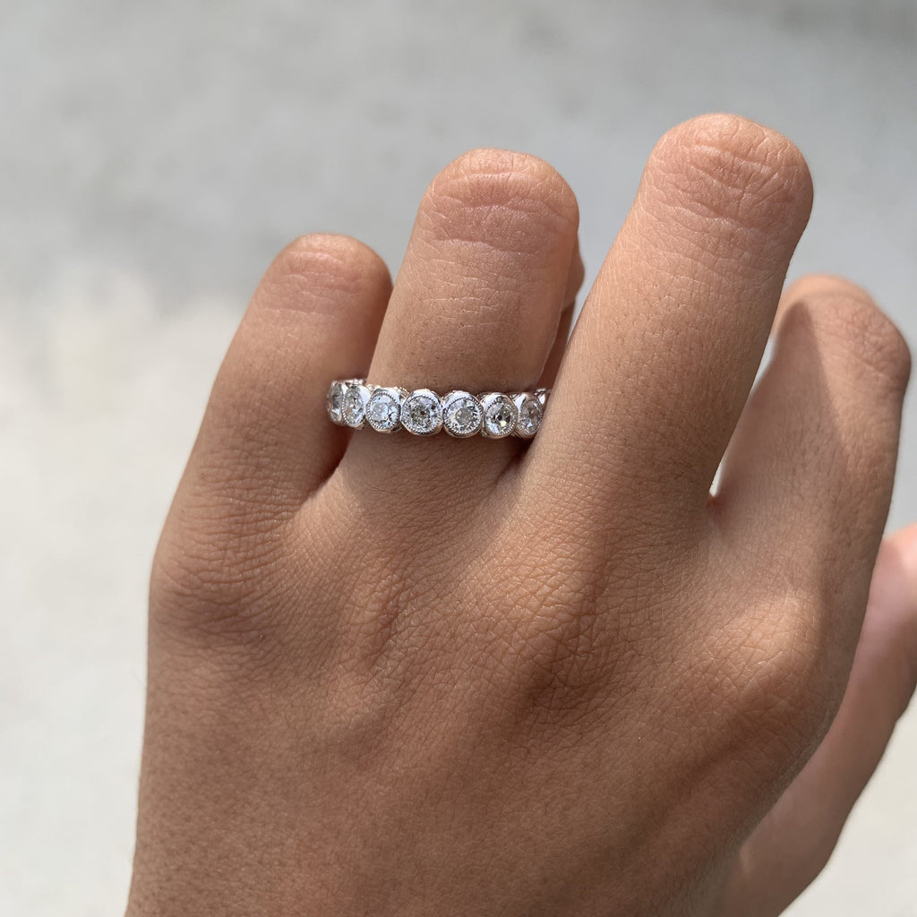 2.48 Carat Authentic Vintage Old Mine Cut Diamond Eternity Band in Platinum 900