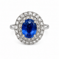 6.70 Carat Royal Blue SAPPHIRE & Rose-cut Diamonds Statement Ring in 14K White Gold