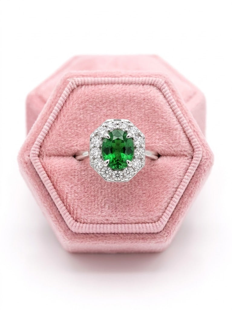 2.45 Carat Tsavorite Ring in 14K White Gold