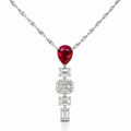 2.17 Carat Pear shaped Ruby,  2.17 Carat Emerald  Cut Lab Diamond in 14KWG Pendant