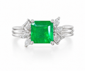 1.45 Carat Colombian Emerald & Diamond Antique-style Ring in Platinum 900