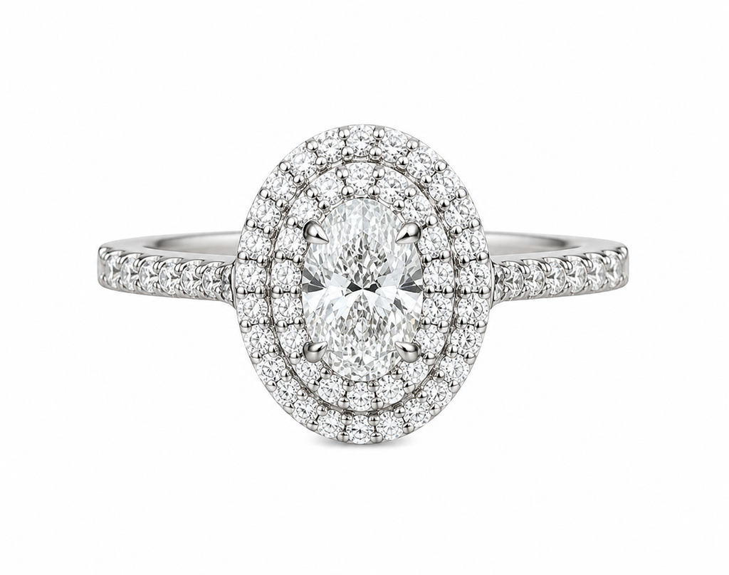 0.52 Carat Oval Halo Lab Diamond Ring 18K White Gold