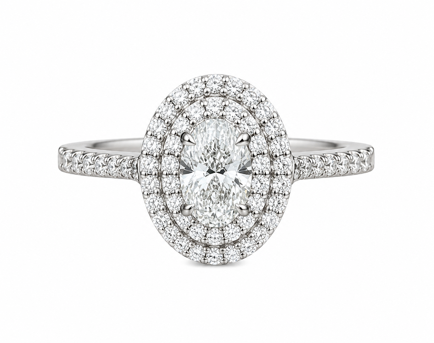 0.52 Carat Oval Halo Lab Diamond Ring 18K White Gold