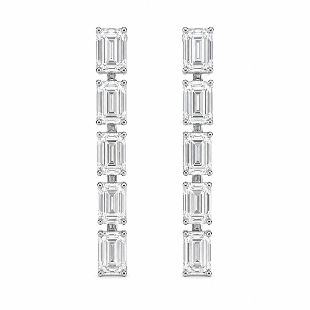 5.13 Carat Emerald-cut Lab Diamond Drop Earrings in 14K White Gold