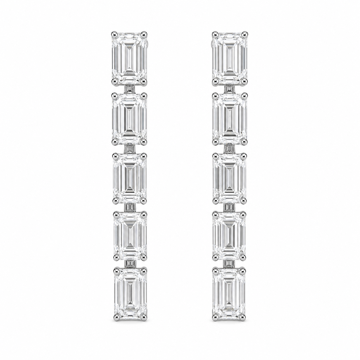 5.13 Carat Emerald-cut Lab Diamond Drop Earrings in 14K White Gold