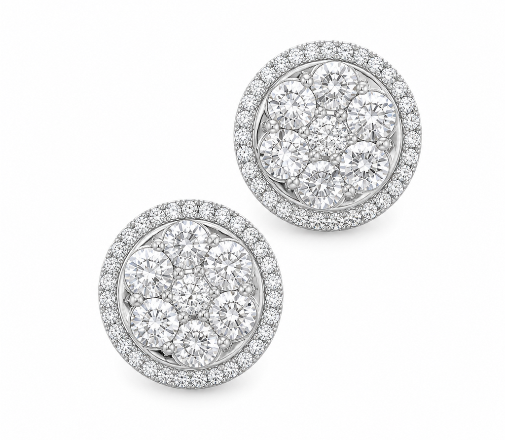 2.99 carat Round Shaped Lab Diamonds in 14K WG earrings