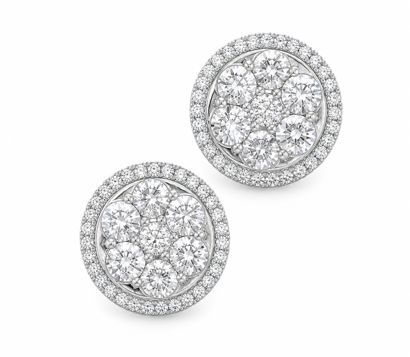 2.99 carat Round Shaped Lab Diamonds in 14K WG earrings