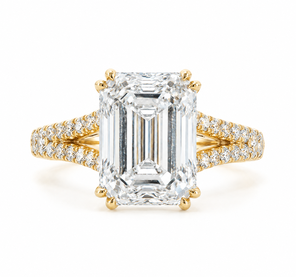 4.04 Carat Emerald cut Lab Diamond in   14K YG ring