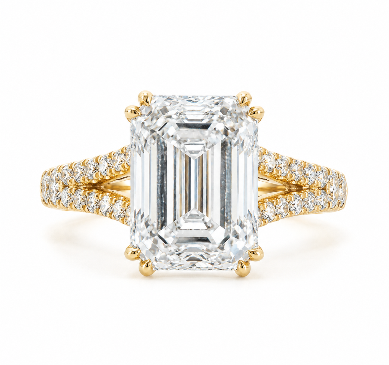 4.04 Carat Emerald cut Lab Diamond in   14K YG ring