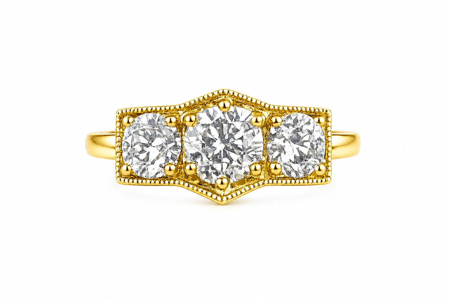 2.46 Carat Lab Diamond in 14K Yellow Gold three stones Ring