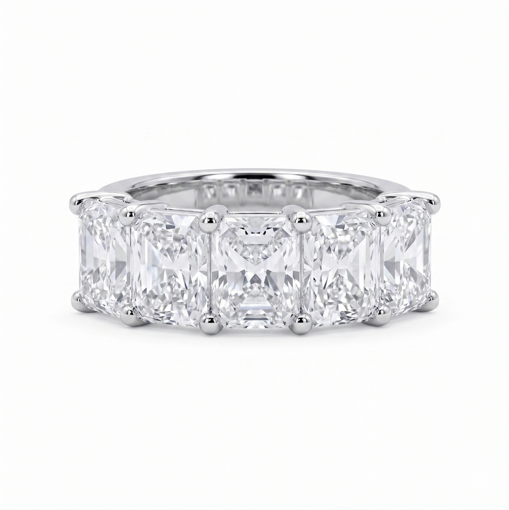 7.04 Carat Radiant Cut Lab Diamond Half-Eternity Band 14K WG