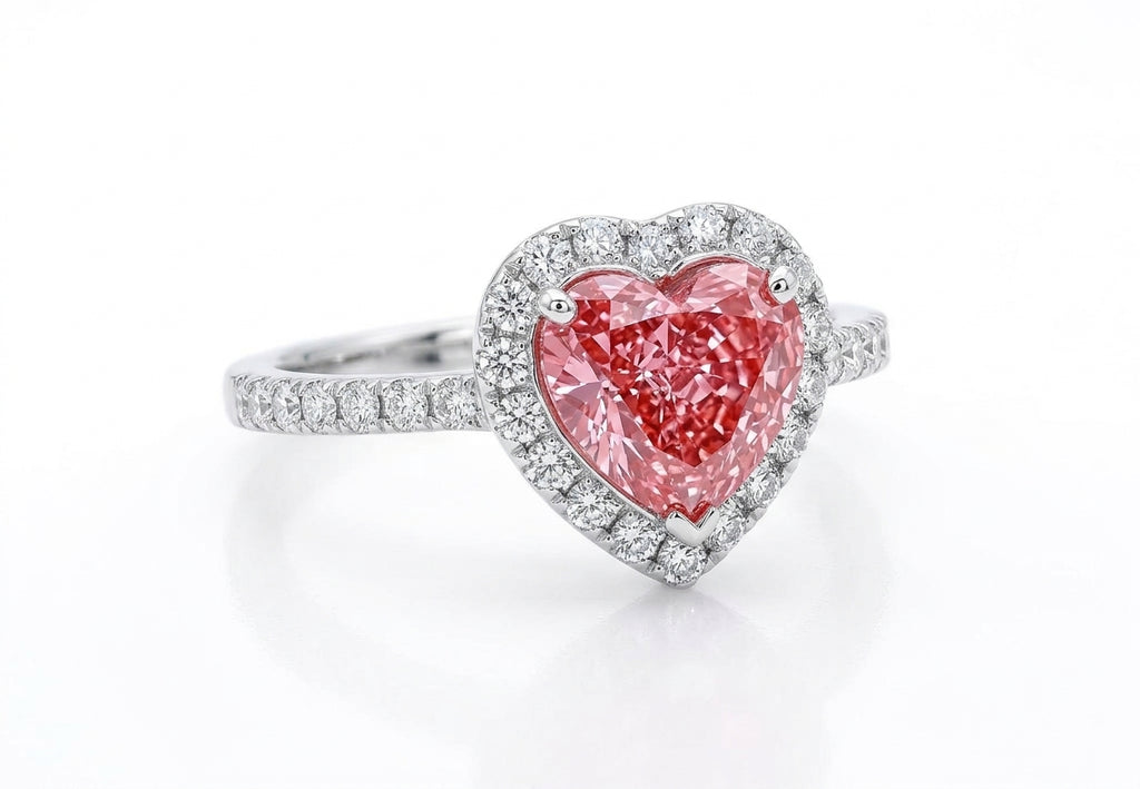 2.58 Carat Pink Color Heart Shaped Lab diamonds in 14K WG Ring