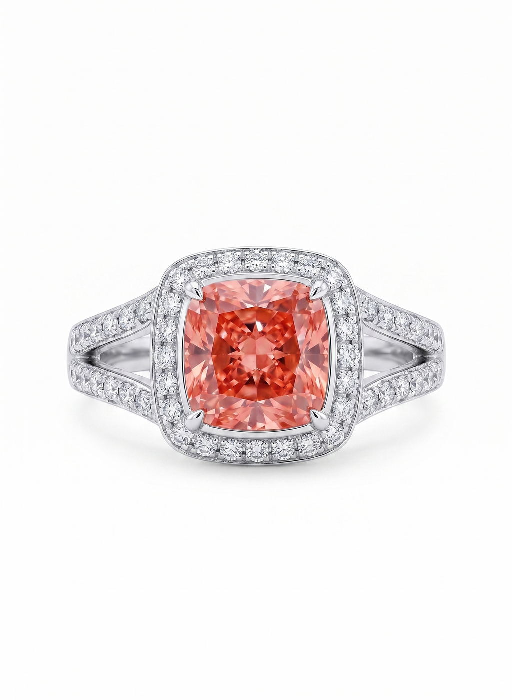 2.48 Carat Pink Cushion Lab Diamond Ring in 14K WG
