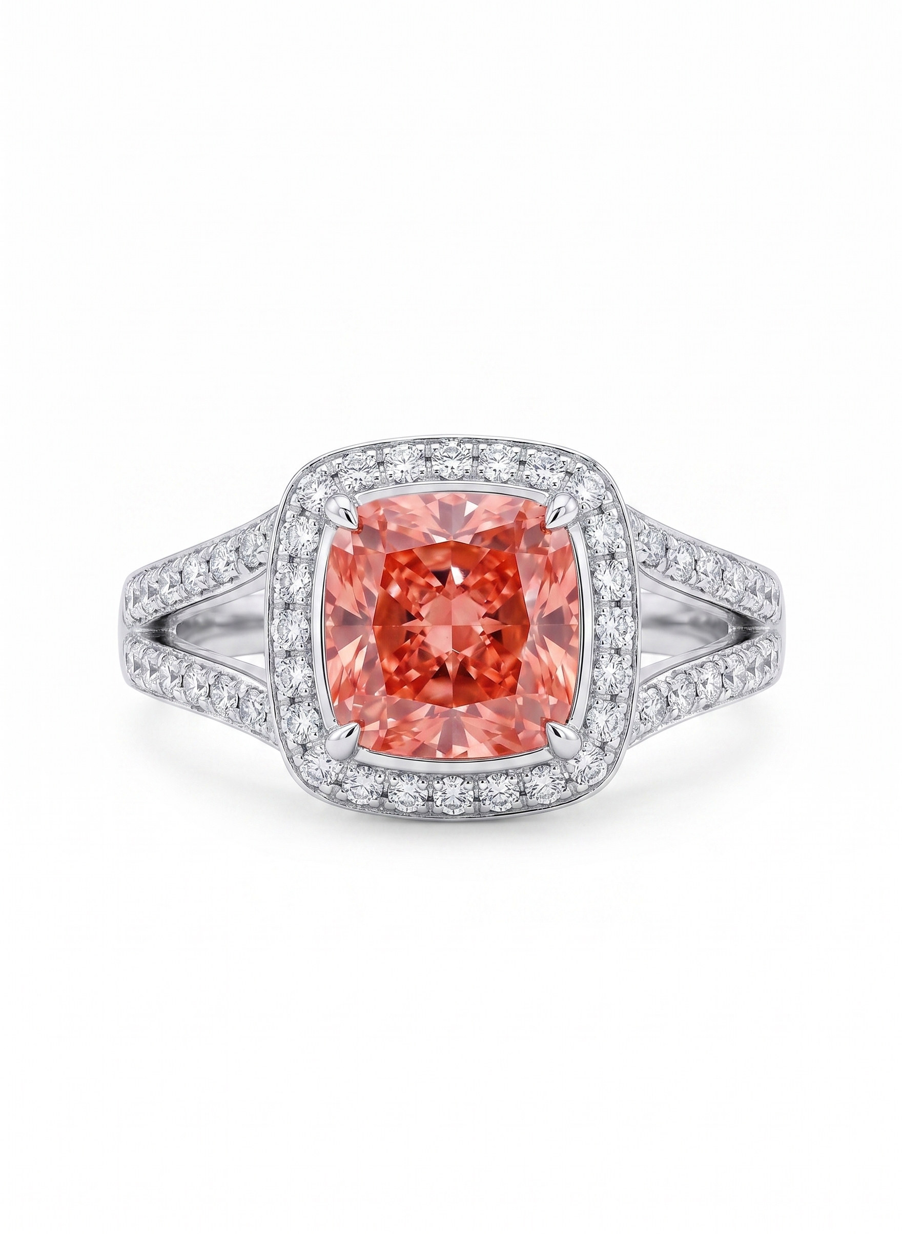 2.48 Carat Pink Cushion Lab Diamond Ring in 14K WG