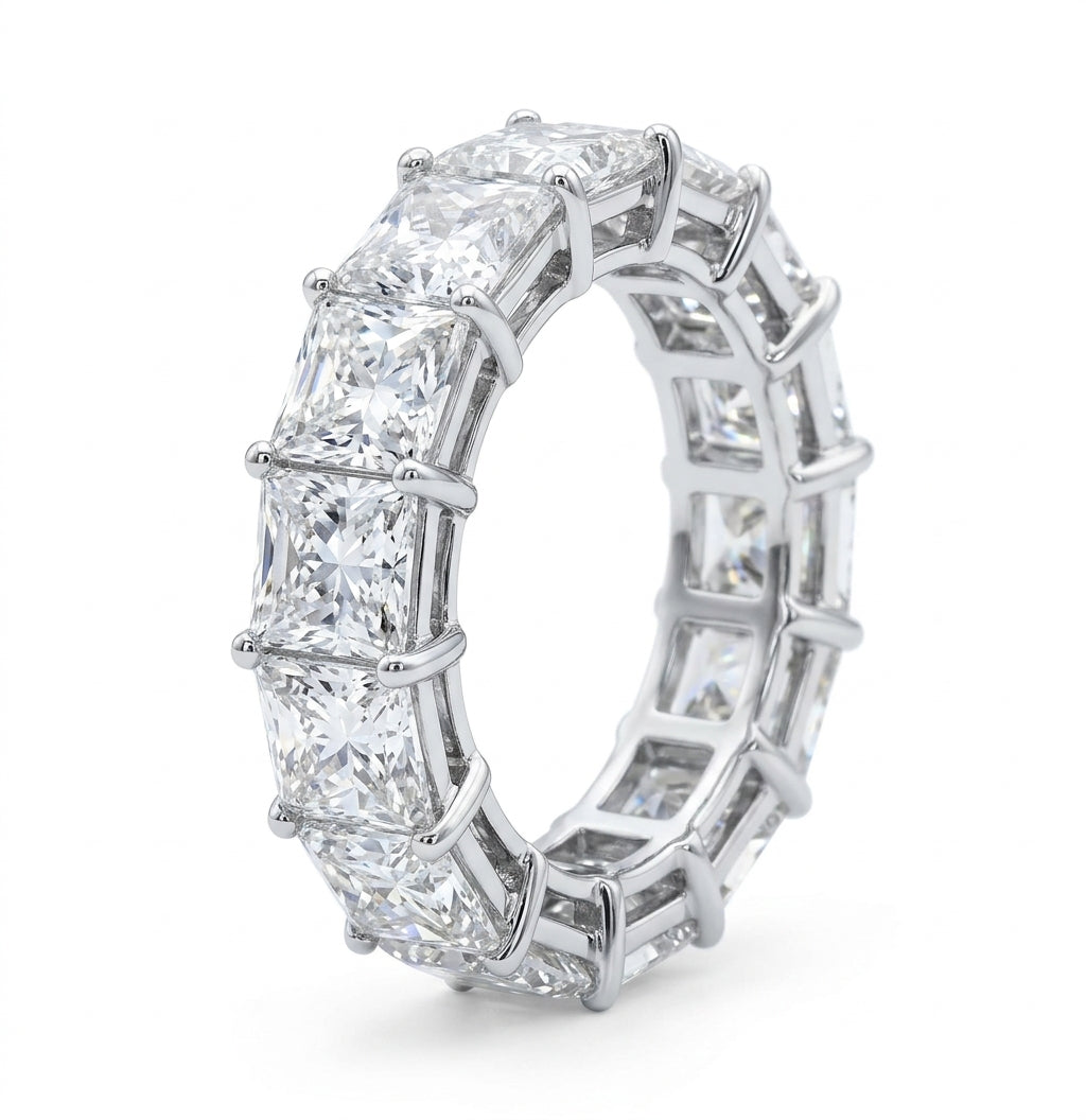 11.34 Carat Princess Cut Eternity Diamond Lab Ring 14K WG