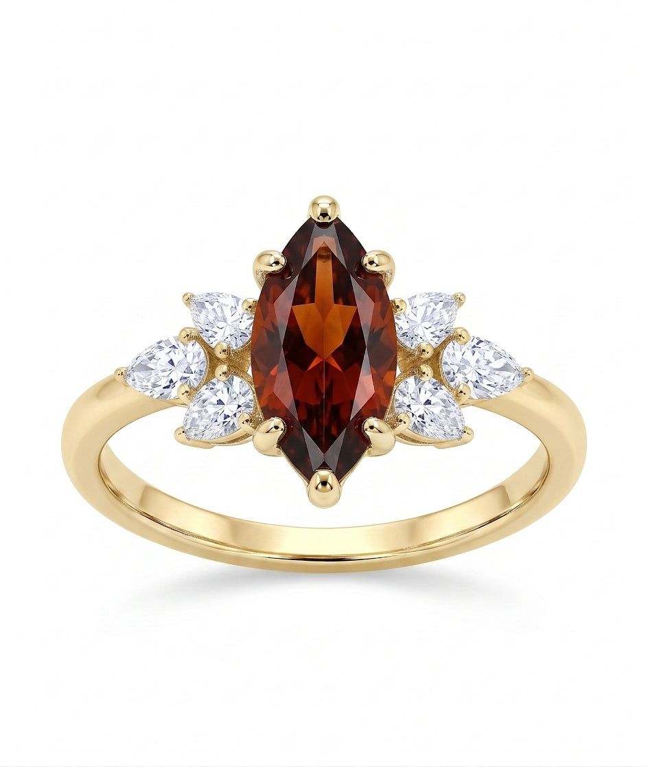 1 carat brown Color Marquise shape Lab Diamond 14K Yellow Gold ring