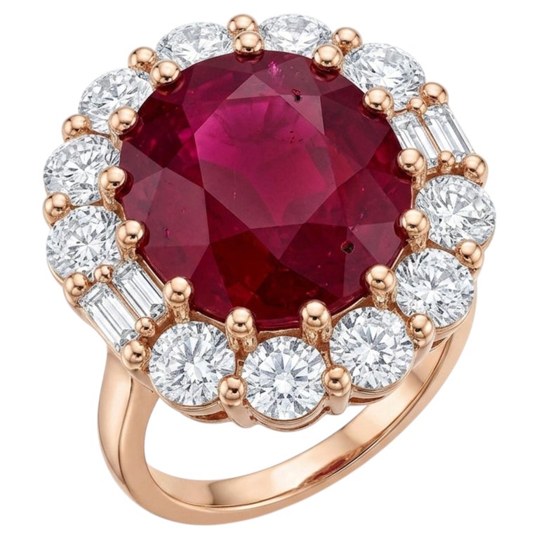 Raja's Empire 6.1 ct Ruby and Diamond Halo Ring in 14K Yellow Gold