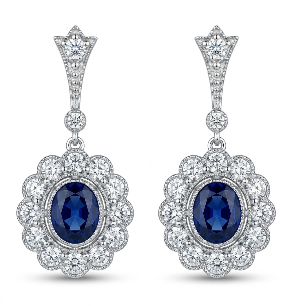 3.02 Carat Natural Blue Sapphire in 14K White Gold Earrings