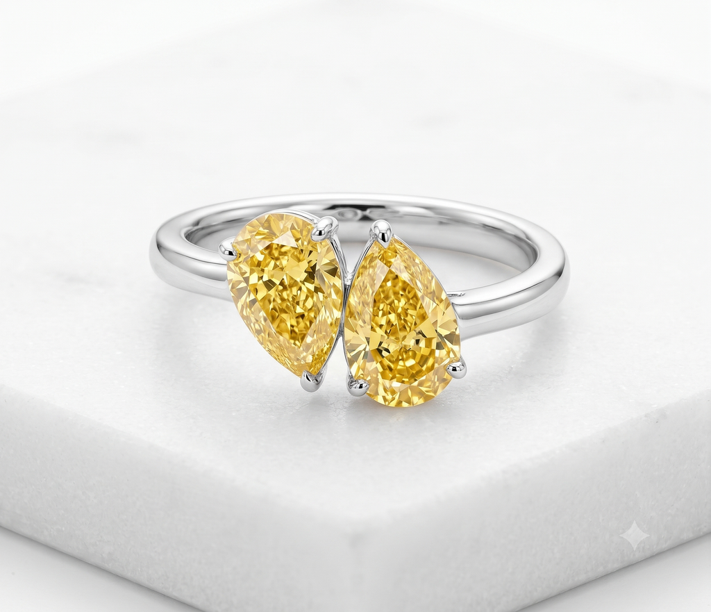1.51 Carat Lab Yellow Pear cut in  14K White Gold ring