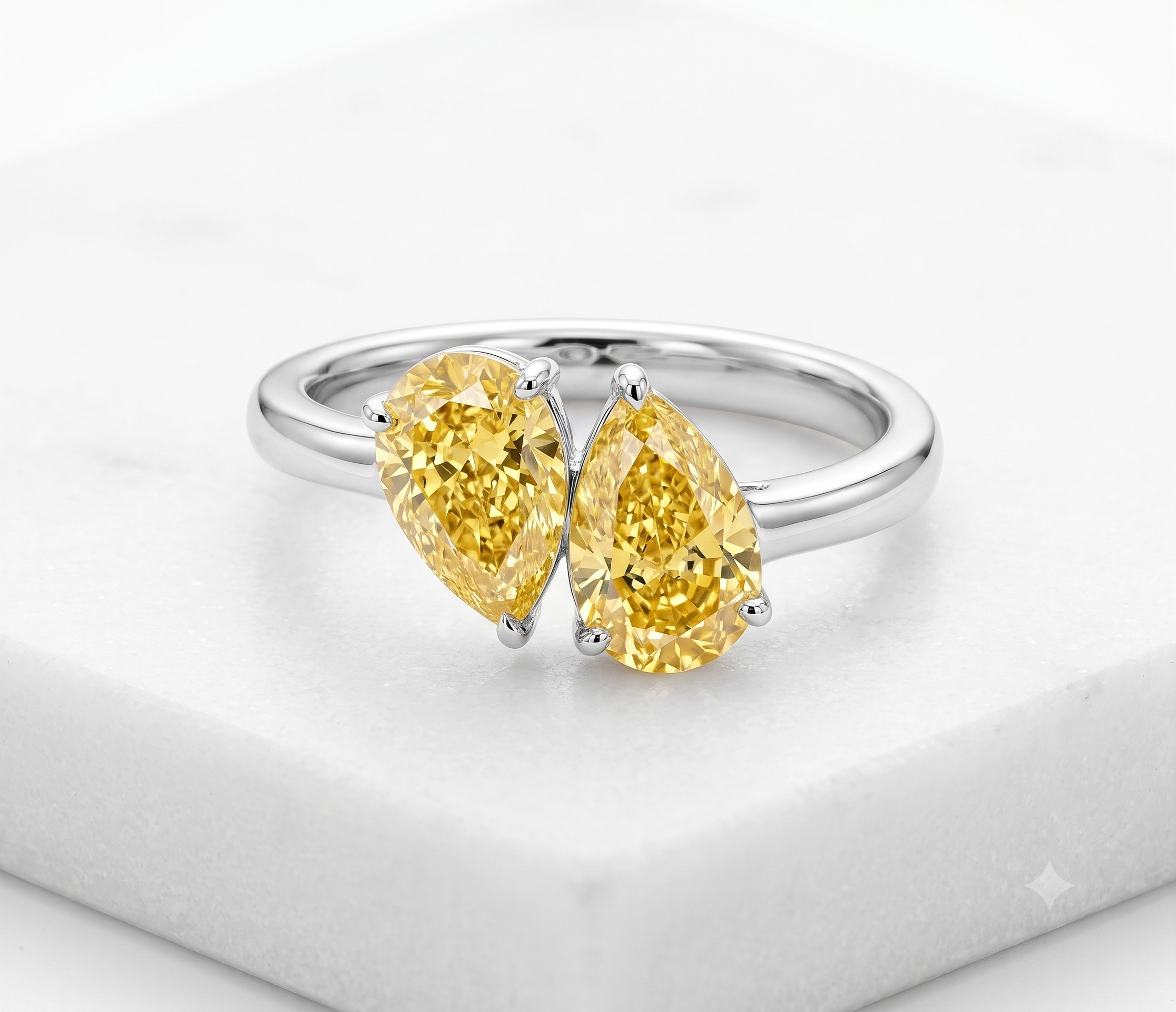 1.51 Carat Lab Yellow Pear cut in  14K White Gold ring