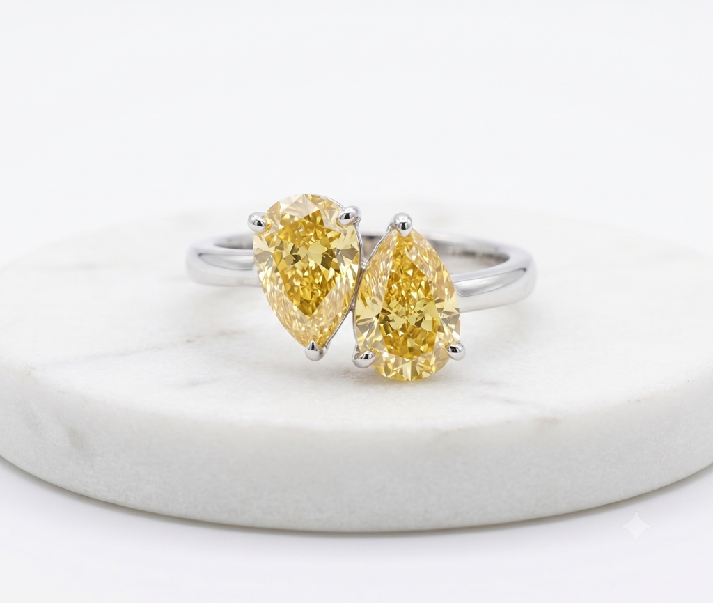 1.51 Carat Lab Yellow Pear cut in  14K White Gold ring
