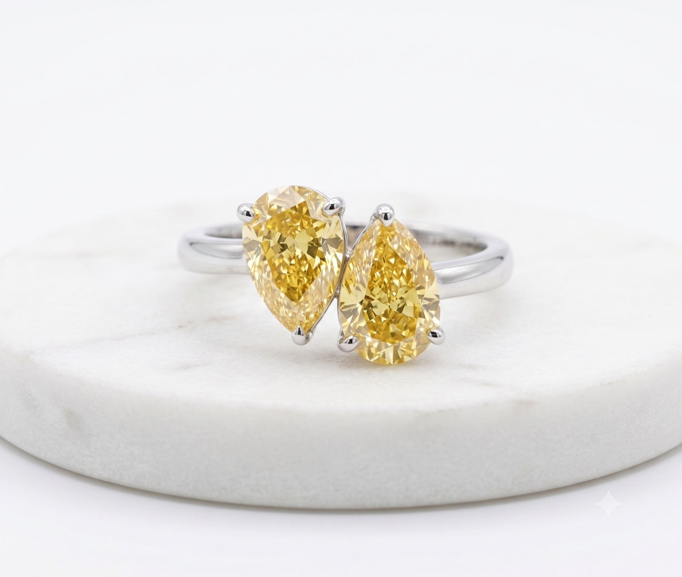 1.51 Carat Lab Yellow Pear cut in  14K White Gold ring