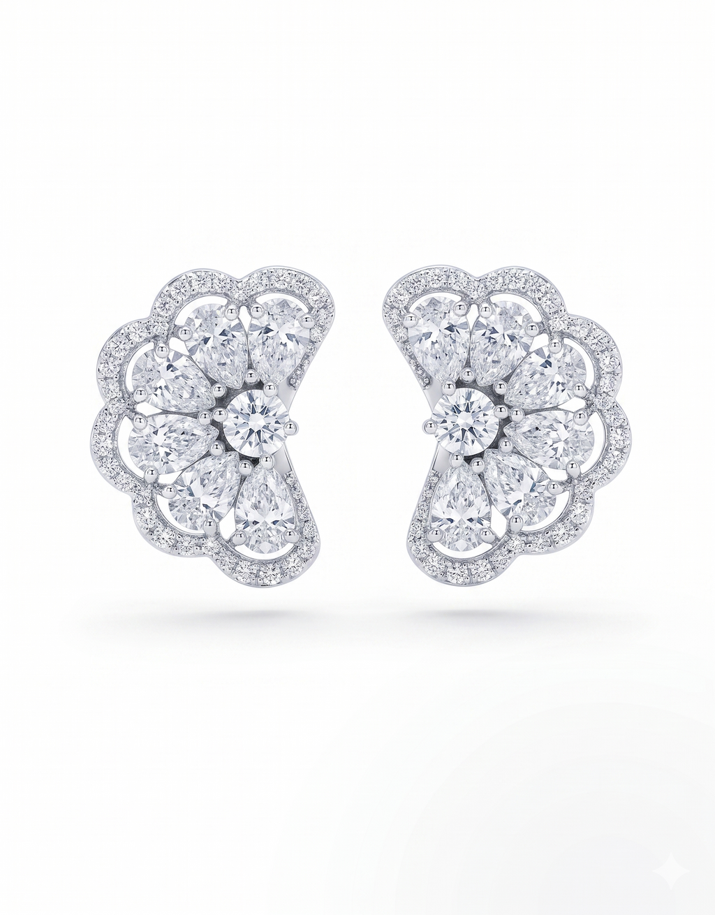 6 Carat Lab Diamond flower Fan shaped Earring in 14K WG