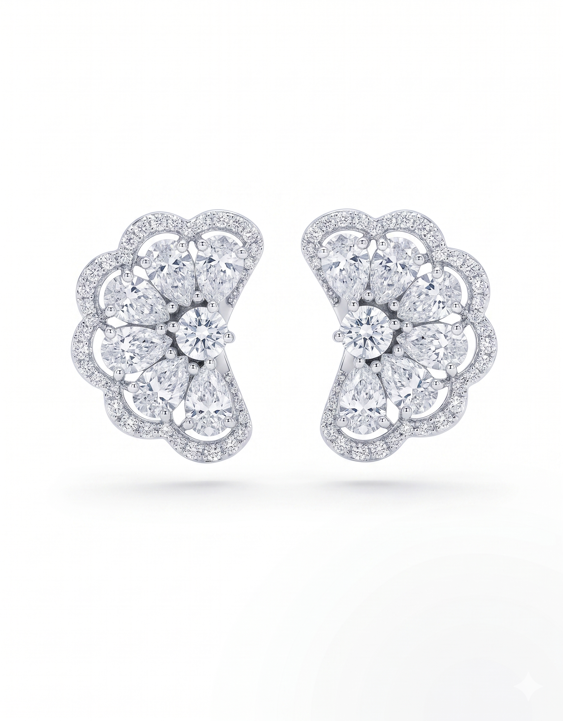 6 Carat Lab Diamond flower Fan shaped Earring in 14K WG