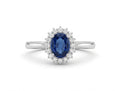 1.11 ct Oval Blue Sapphire Halo Ring in 14K White Gold
