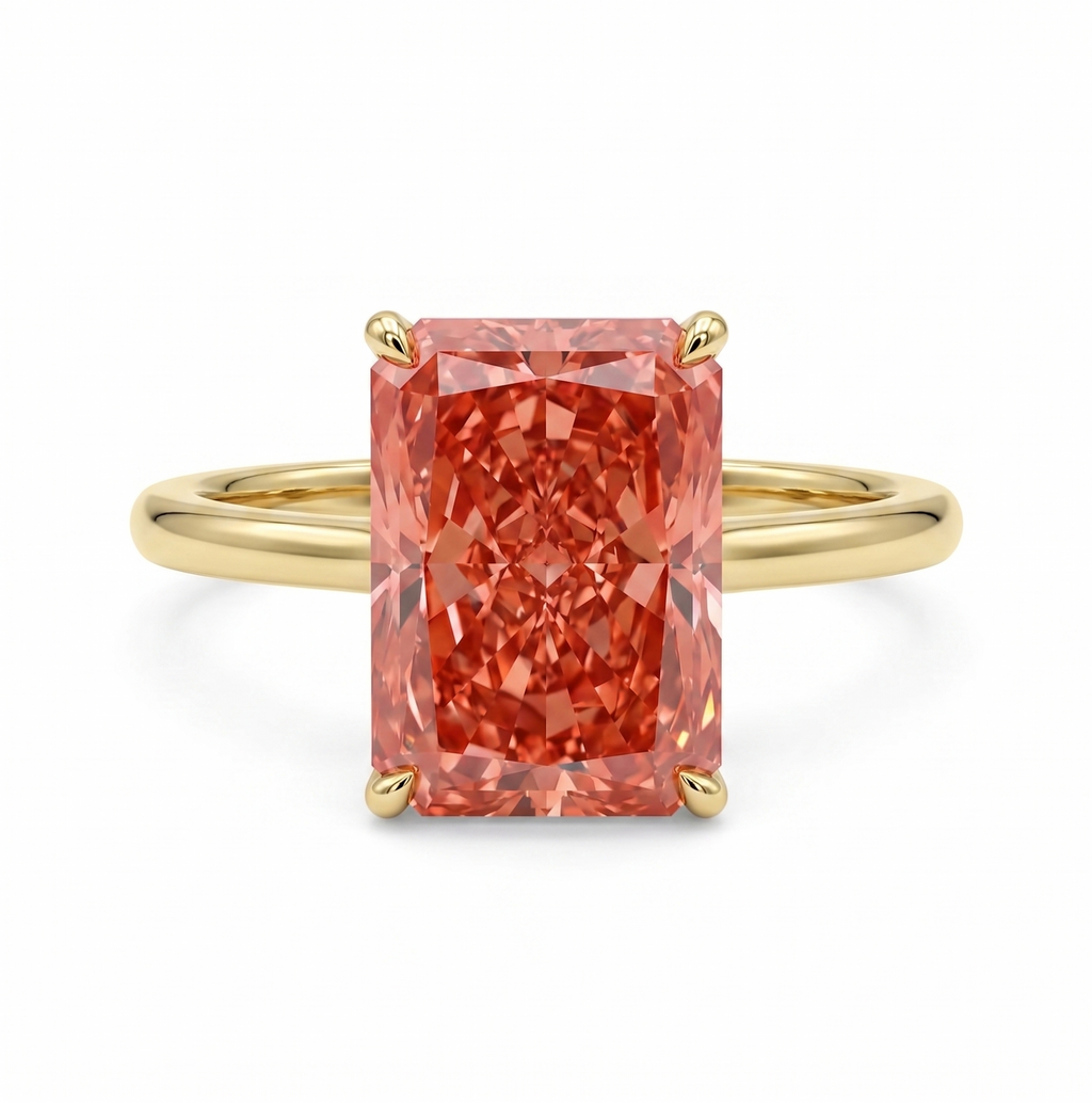 5.16 Carat Lab Diamond Pink 14K Yellow Gold Ring