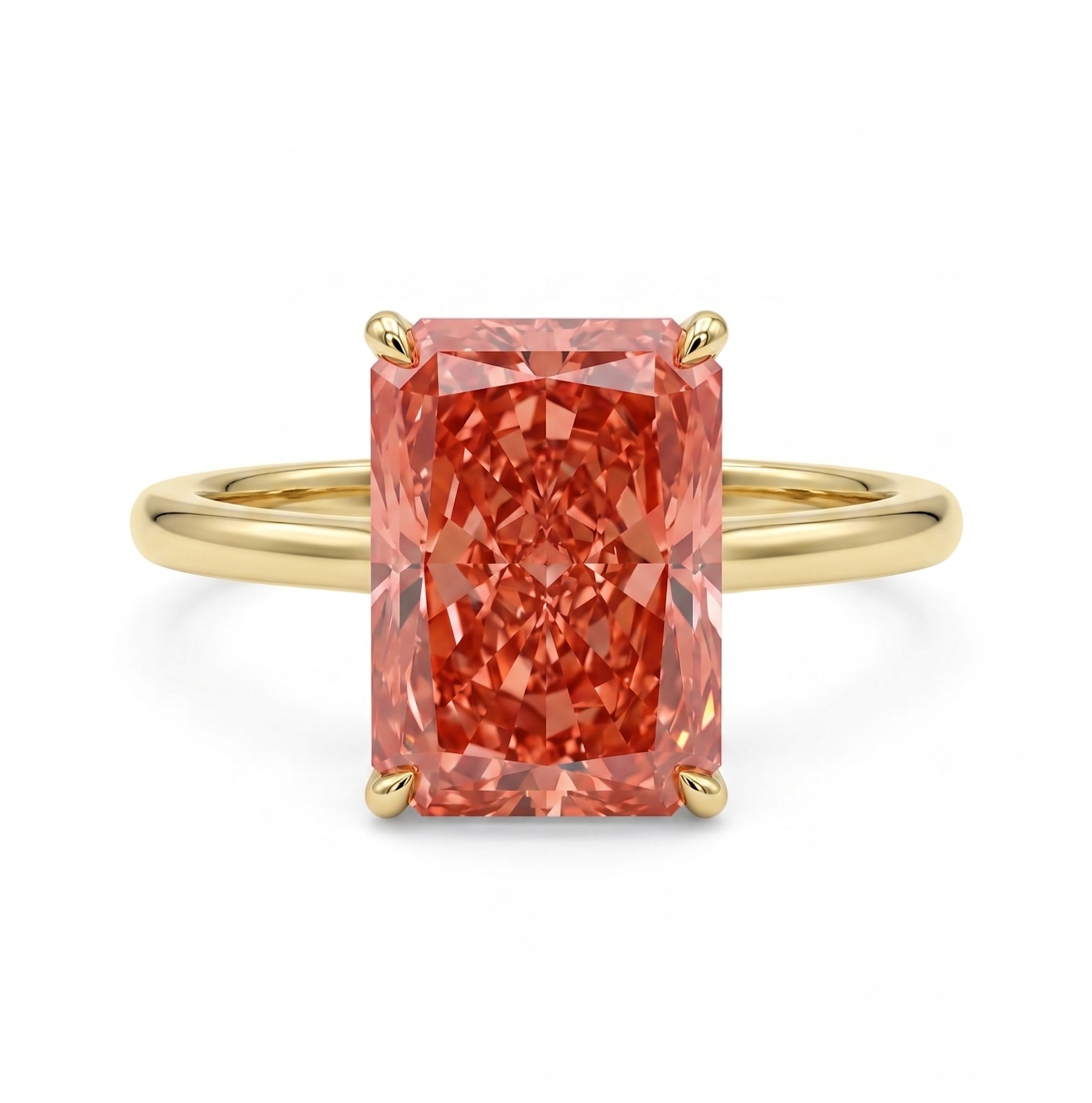 5.16 Carat Lab Diamond Pink 14K Yellow Gold Ring