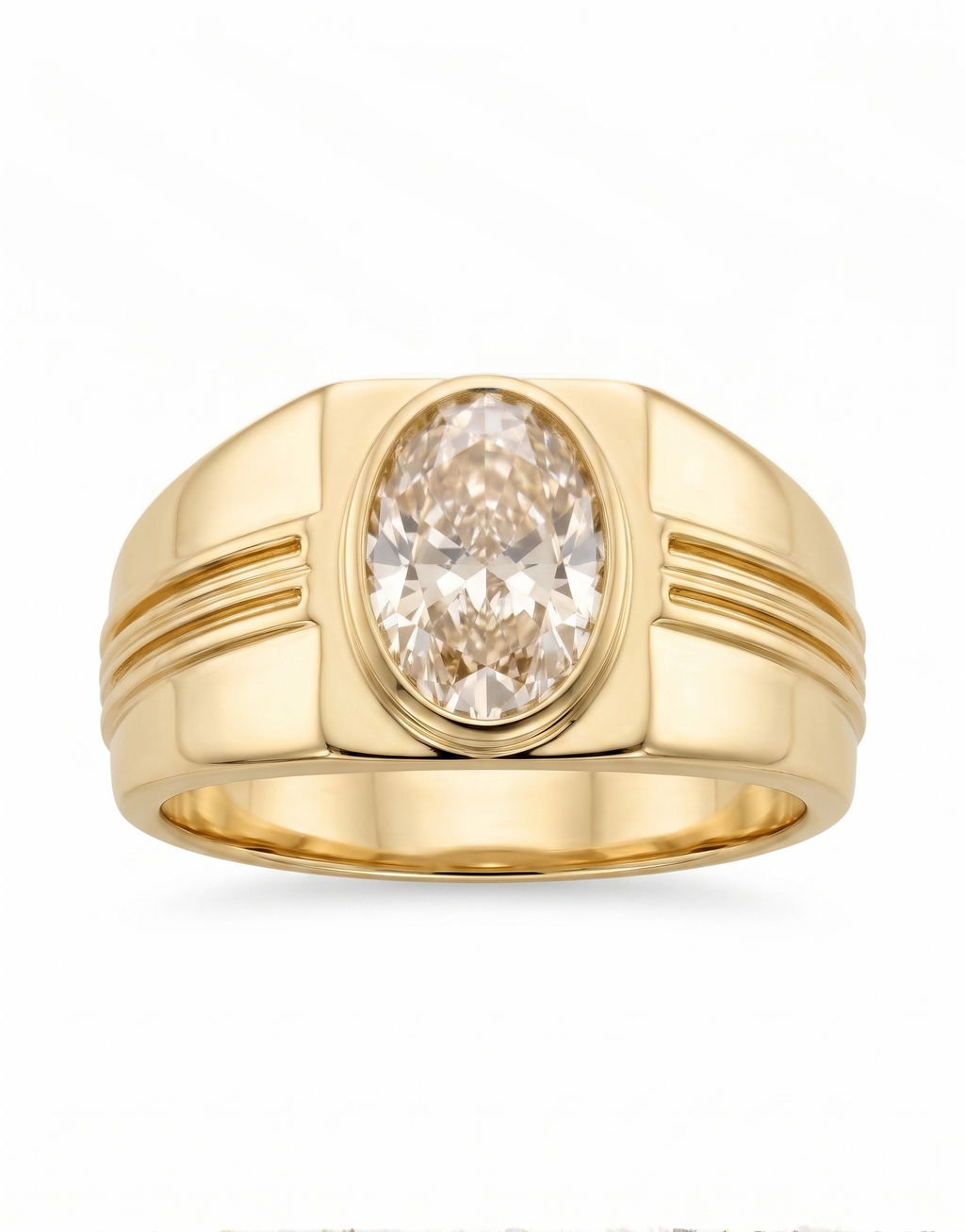 1.86 Carat Pink Lab Oval Diamond men's Ring in 14K YG