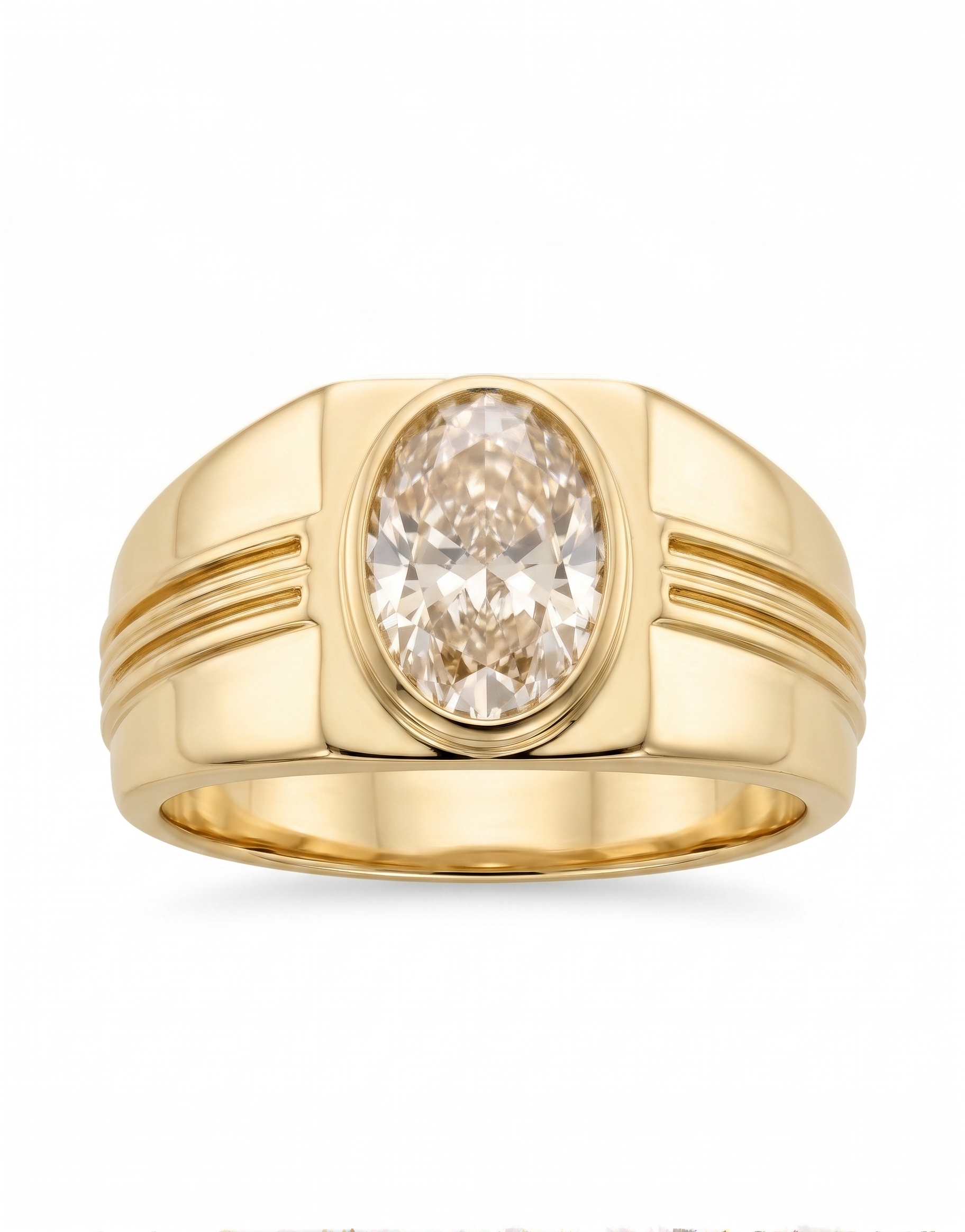 1.86 Carat Pink Lab Oval Diamond men's Ring in 14K YG