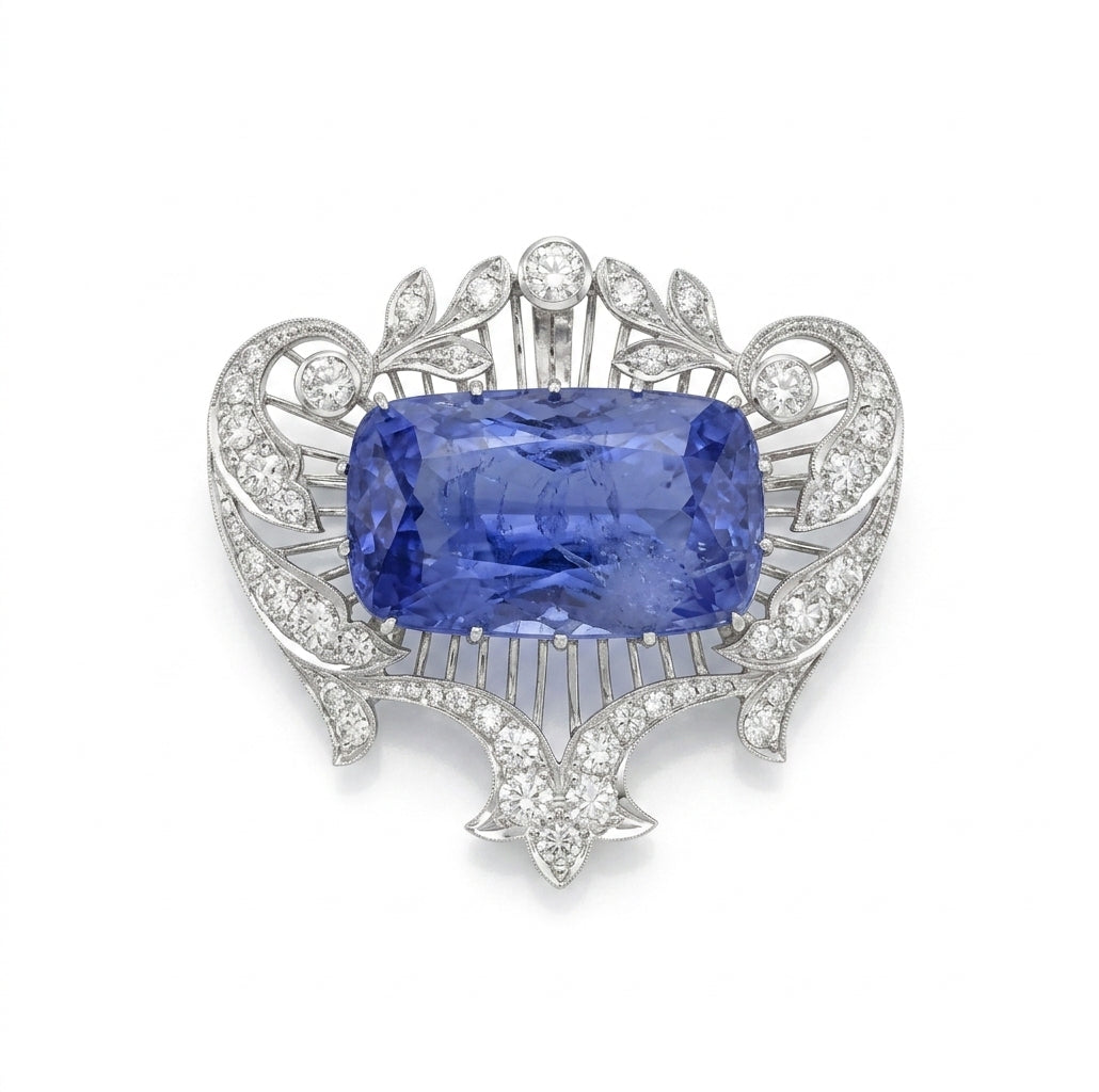Natural Sapphire 79.63 carat  in 18K WG Brooch