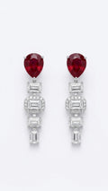 4.68 Carat Pear shaped Lab Ruby in 14KWG Earrings