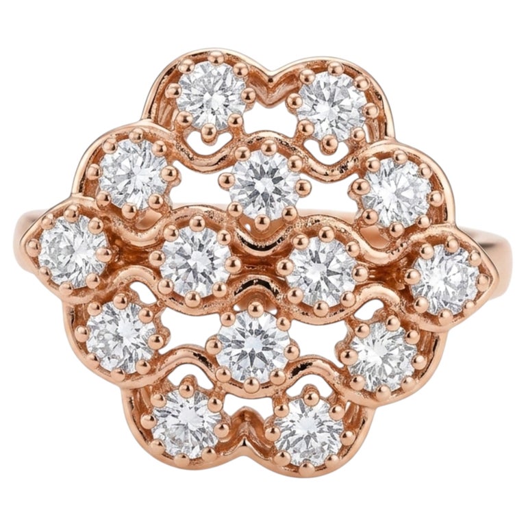 Vintage 1.06 ct Diamond Floral Cluster Ring in 14K Pink Gold