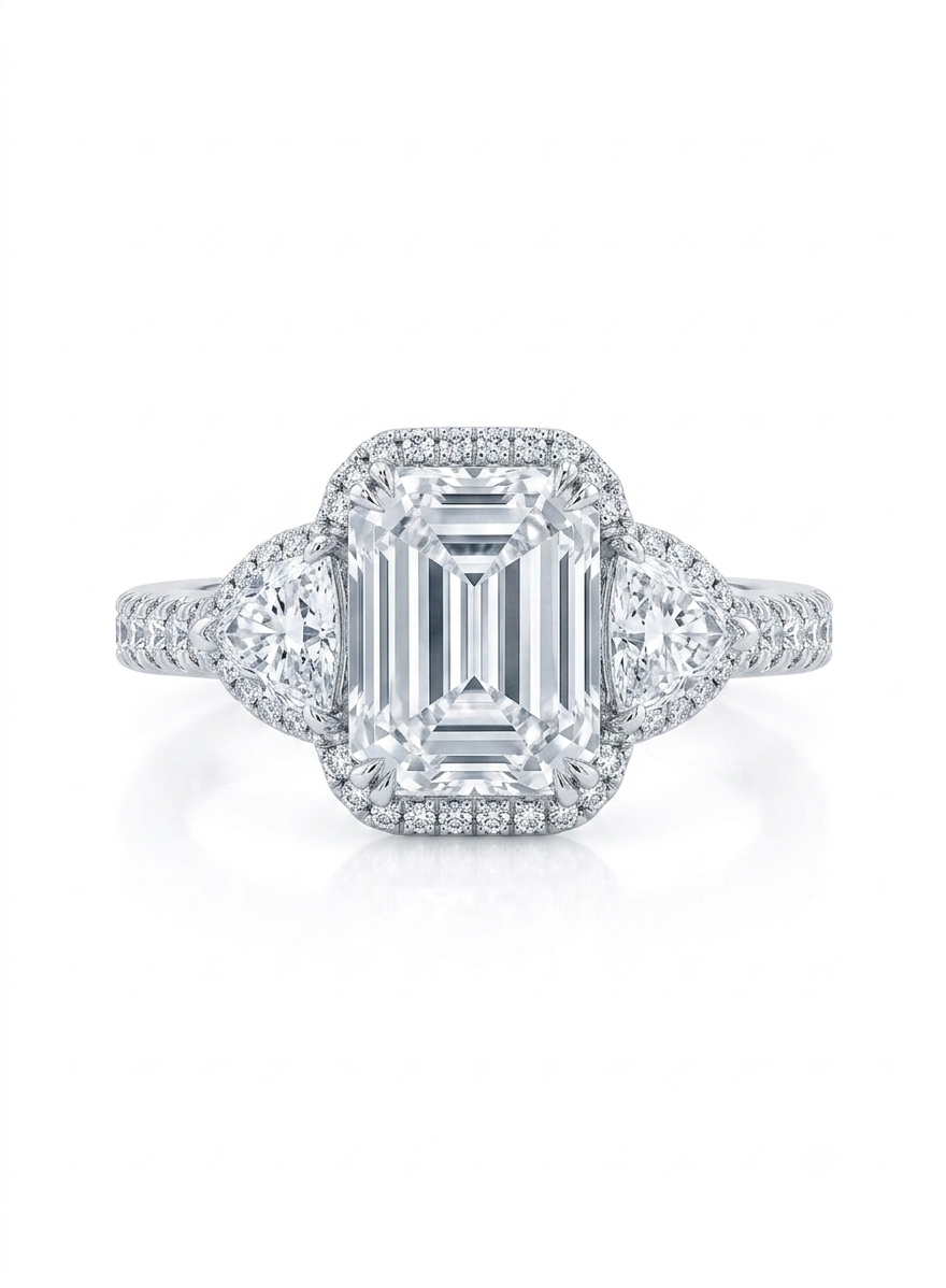5.08 Carat Emerald Cut Lab Diamond, in  14K WG ring
