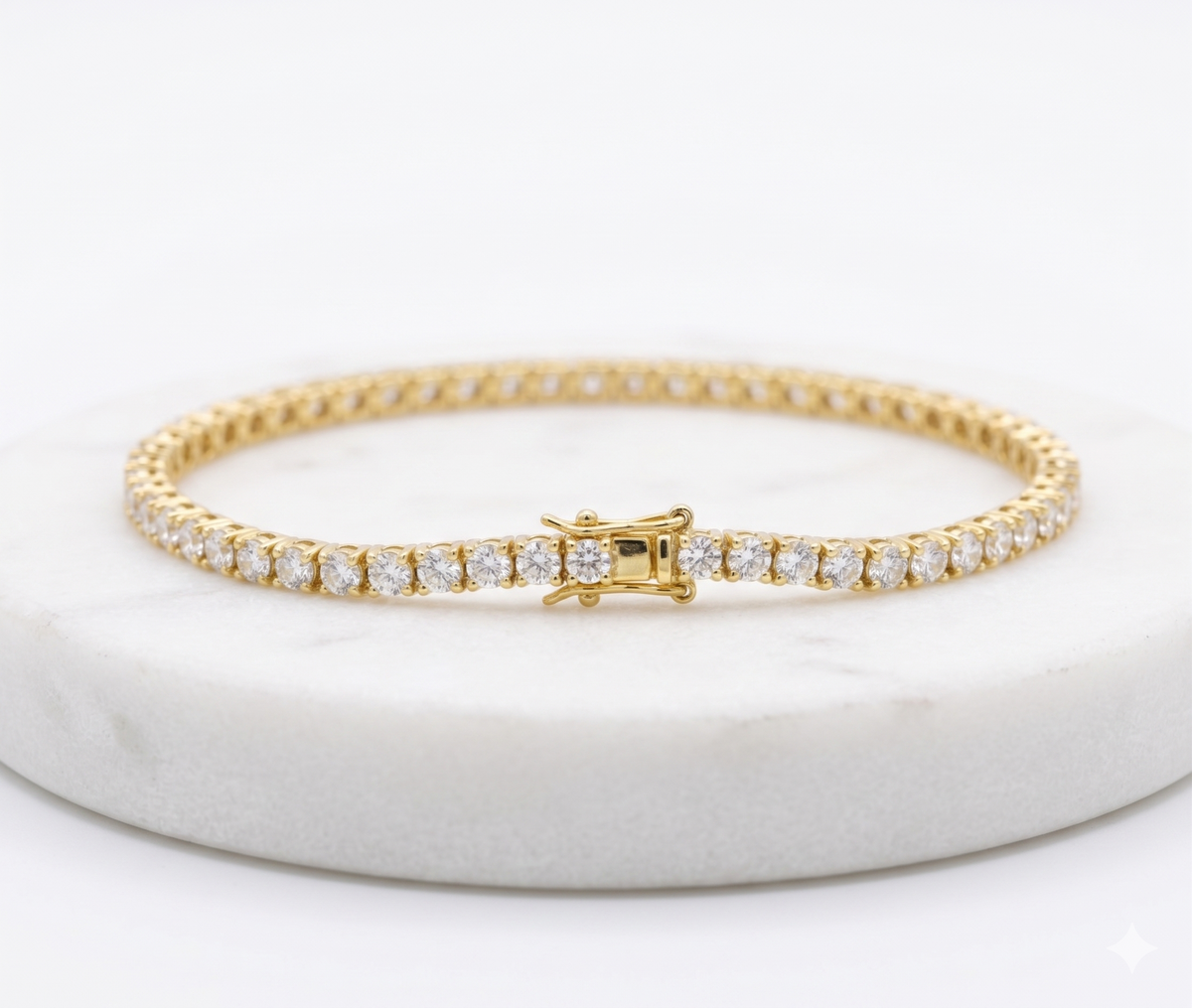 3.45 carat Lab Round Diamonds in Yellow silver bracelet