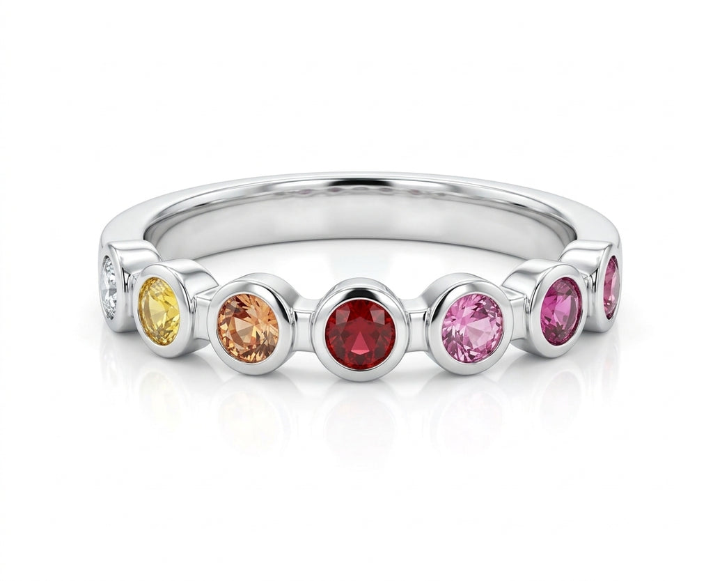 0.5 Carat Natural multi Sapphire  in  18K WG Ring