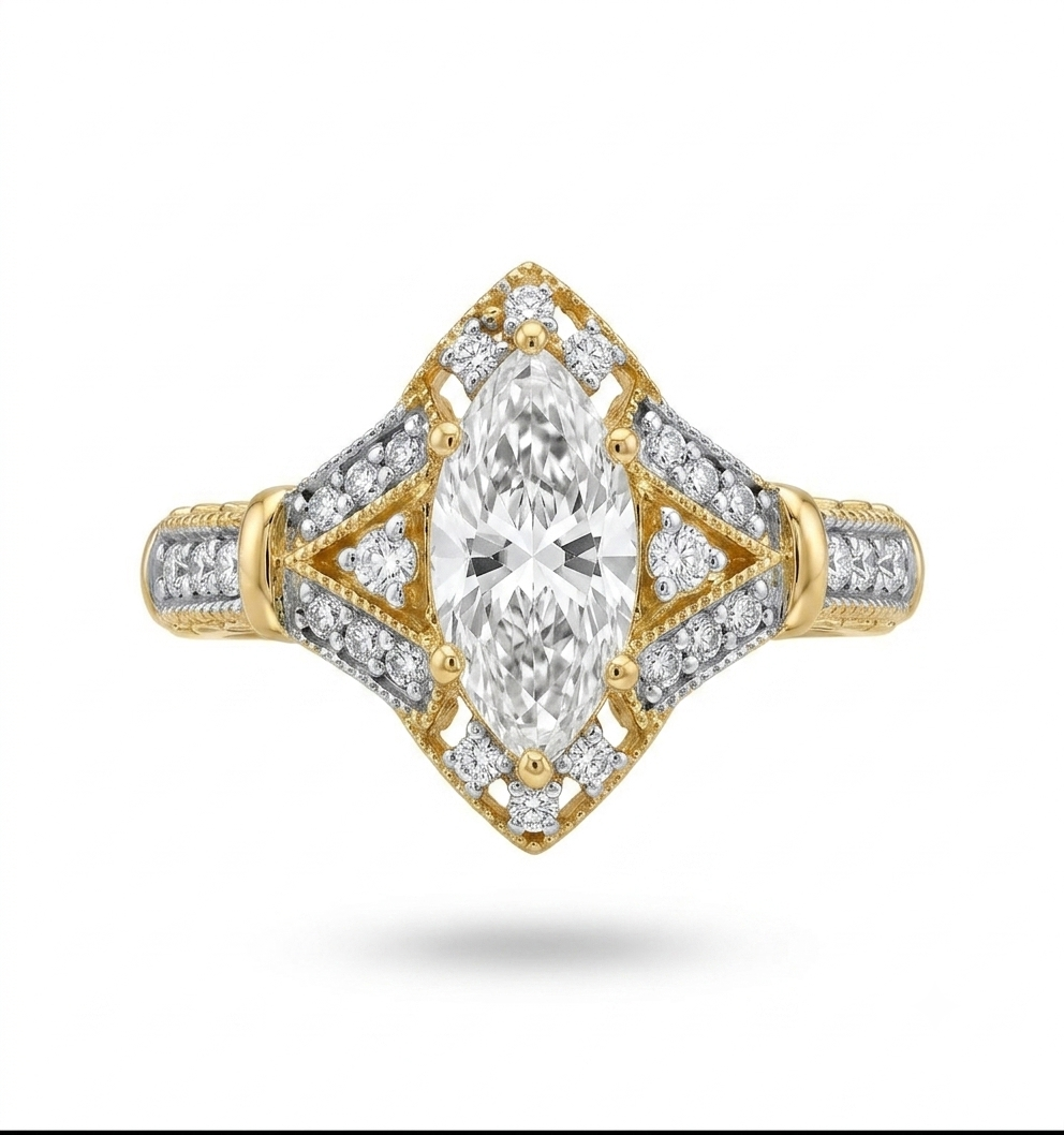 1.08 carat Marquise Lab Diamond in  14K YG ring