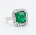 9.05 Carat Emerald Sugarloaf Cut 14K White Gold Ring