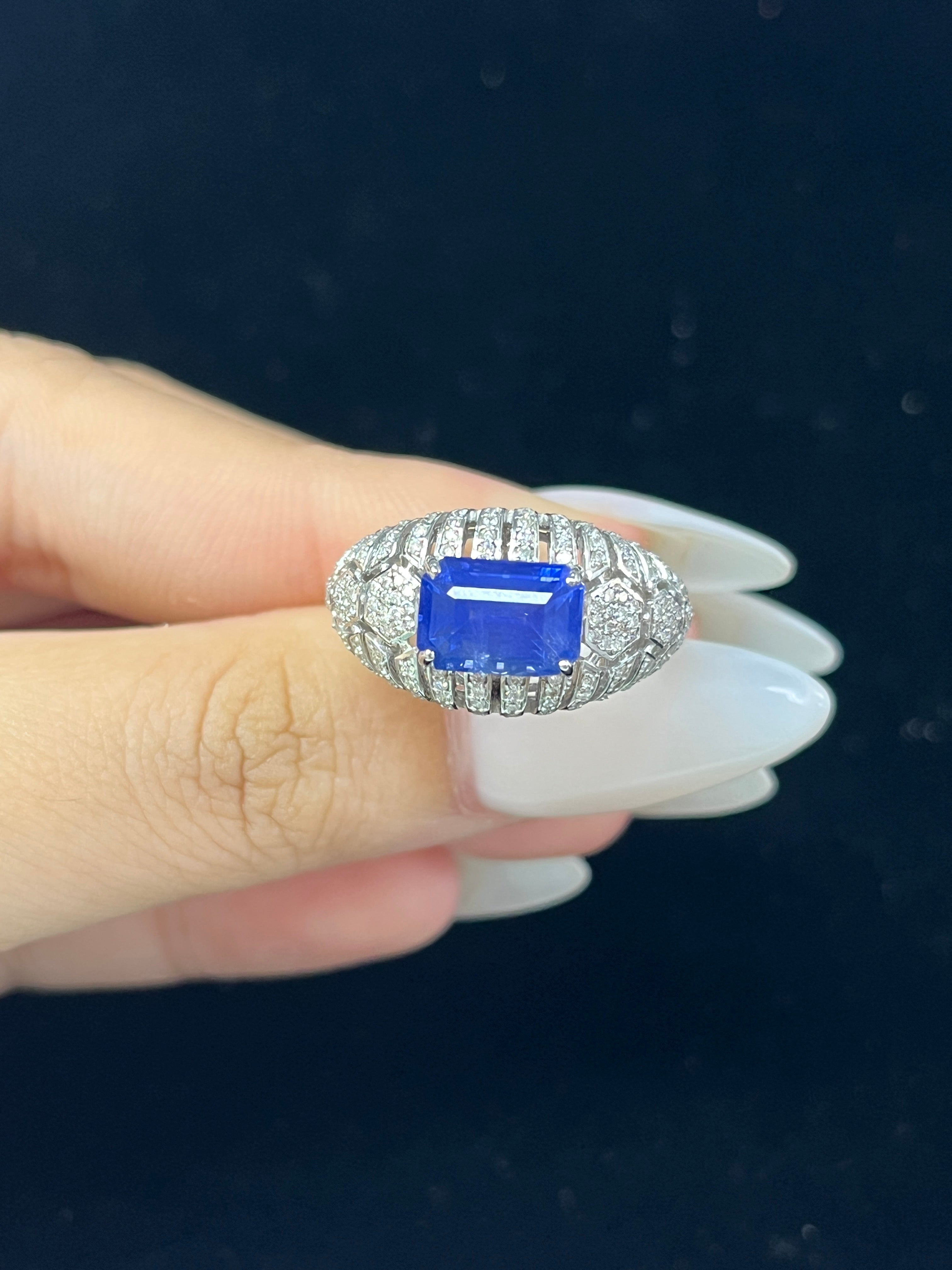 3.54 Carat Ceylon Blue Sapphire and Diamond Ring in 18K Gold